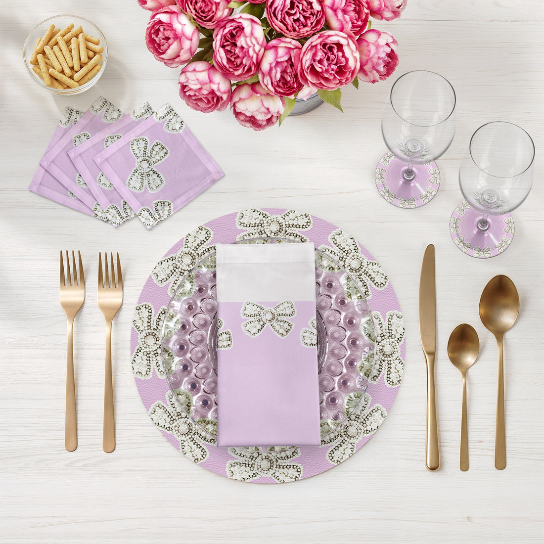 Ensemble de 4 sets de table ronds Pearl Bow Lilac de 40,6 cm