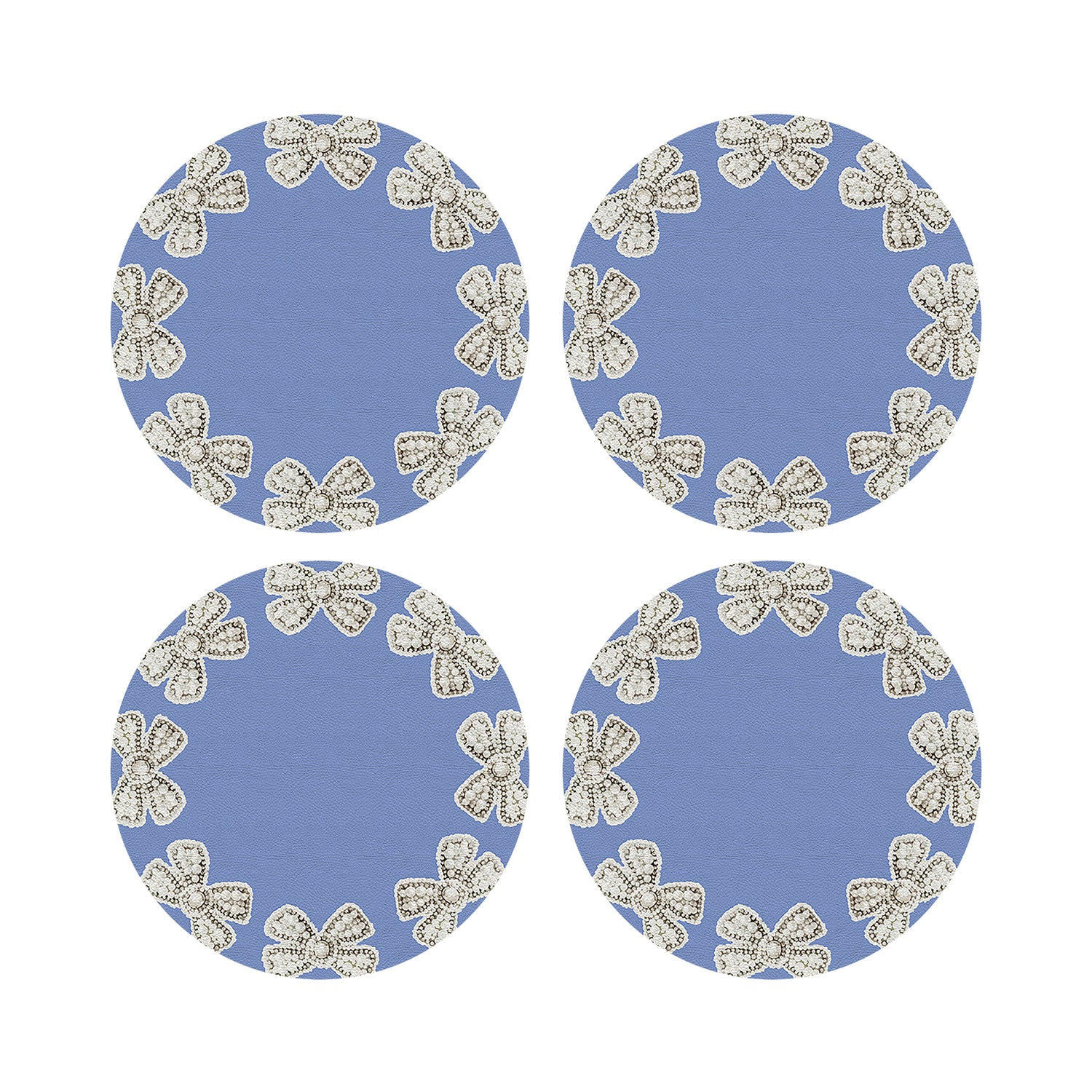 Pearl Bow Blue 16&quot; Round Pebble Placemats, Set of 4 - nicolettemayer.com
