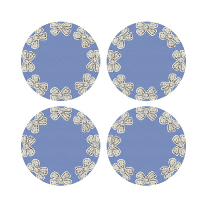 Pearl Bow Blue 16&quot; Round Pebble Placemats, Set of 4 - nicolettemayer.com
