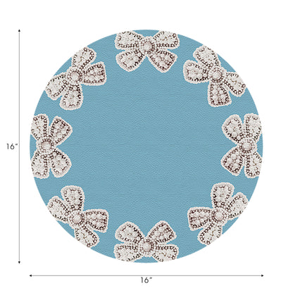 Pearl Bow Bluebell Vegan Leather Round Pebble Placemat