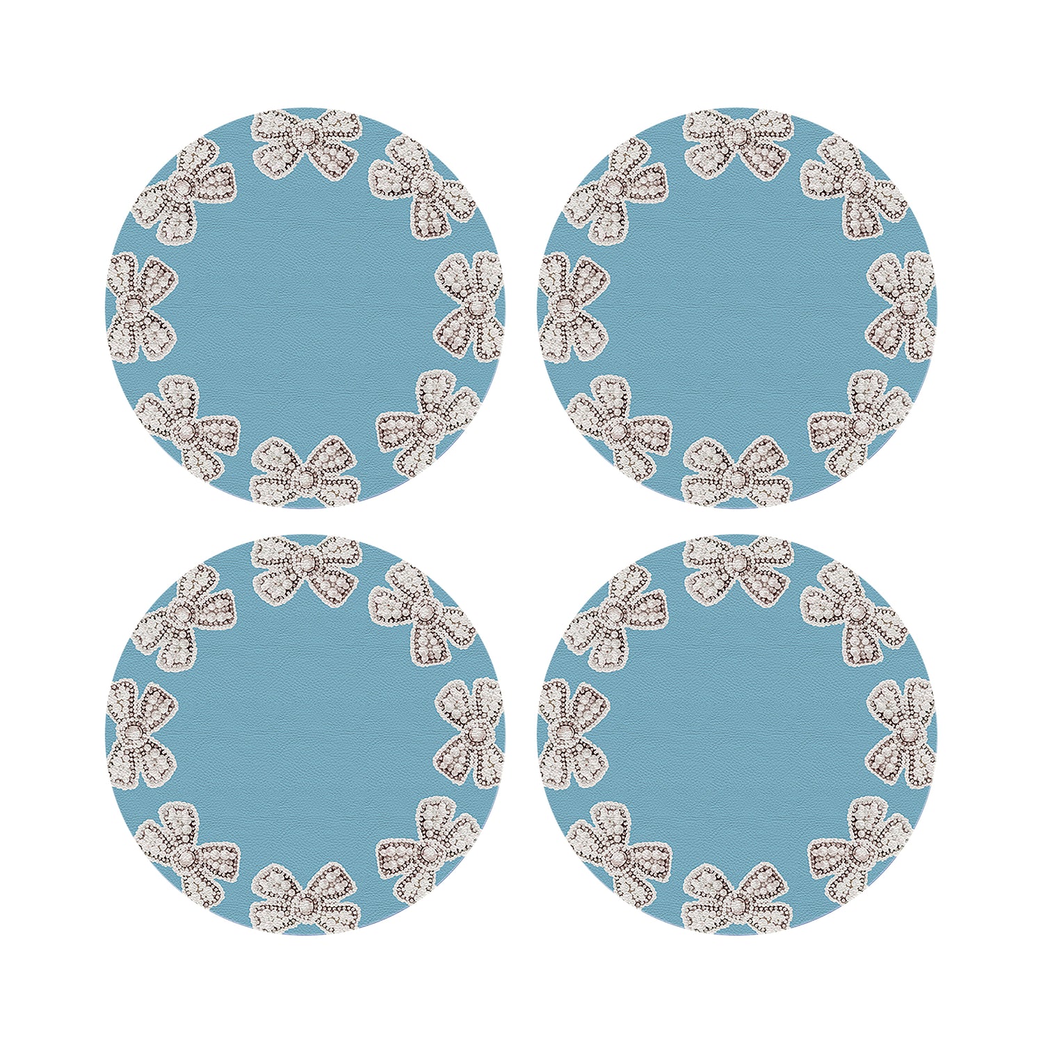 Pearl Bow Bluebell 16&quot; Round Pebble Placemats, Set of 4 - nicolettemayer.com
