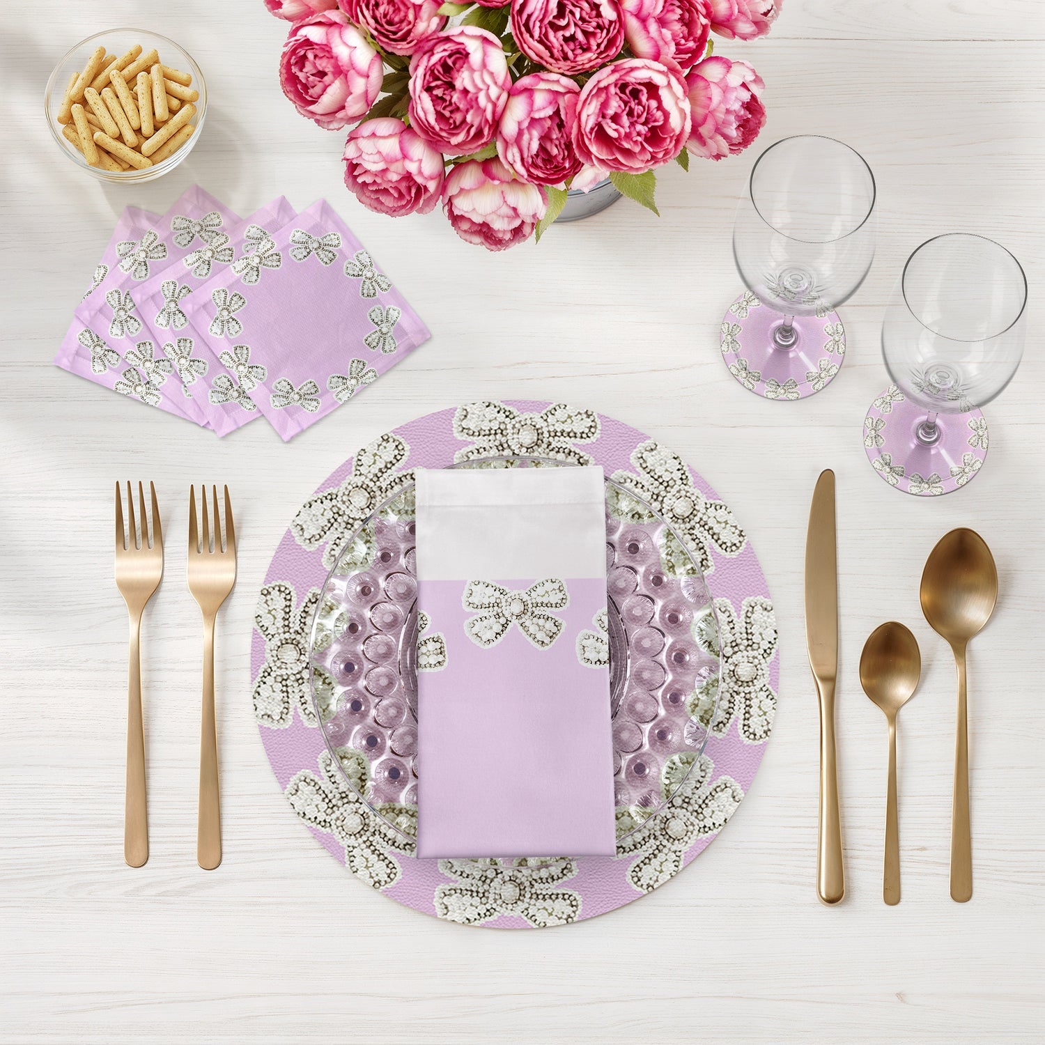 Pearl Bow Lilac 16" Round Pebble Placemats, Set of 4 - nicolettemayer.com
