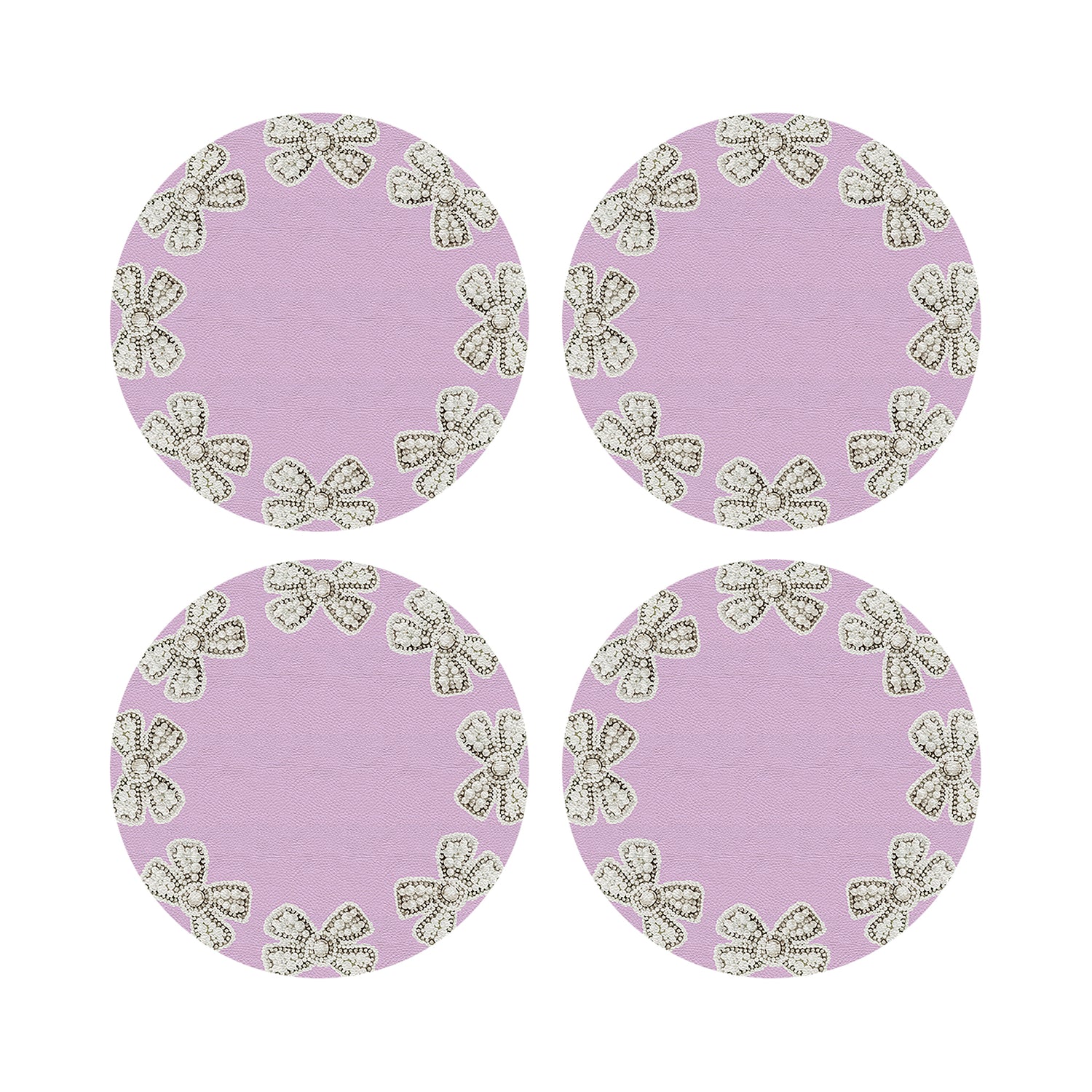 Pearl Bow Lilac 16&quot; Round Pebble Placemats, Set of 4 - nicolettemayer.com
