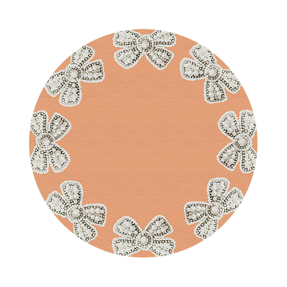 Pearl Bow Peach 16&quot; Round Pebble Placemat Set of 4 - nicolettemayer.com