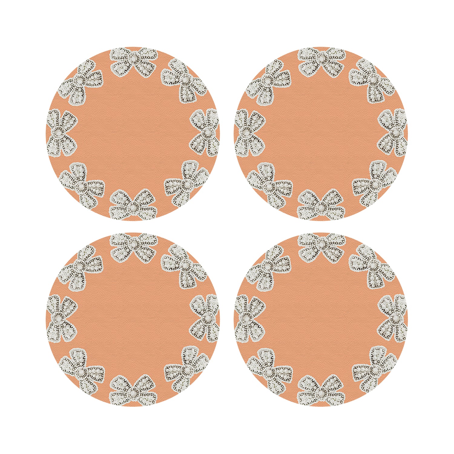 Pearl Bow Peach 16&quot; Round Pebble Placemats, Set of 4 - nicolettemayer.com
