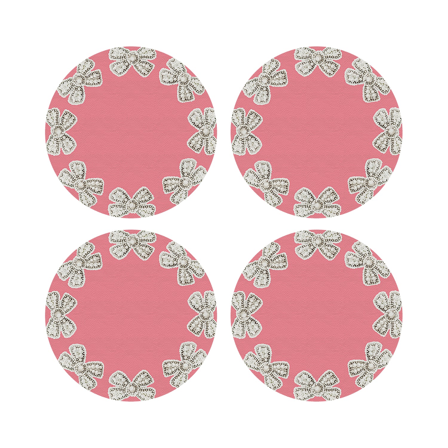 Pearl Bow Pink 16&quot; Round Pebble Placemats, Set of 4 - nicolettemayer.com
