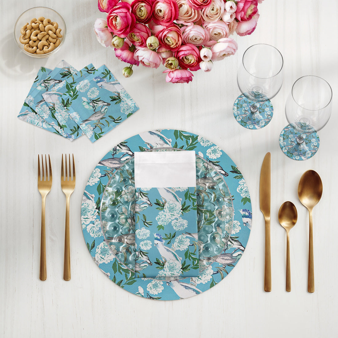 Peony Inspira Azur Vegan Leather Round Pebble Placemat - nicolettemayer.com