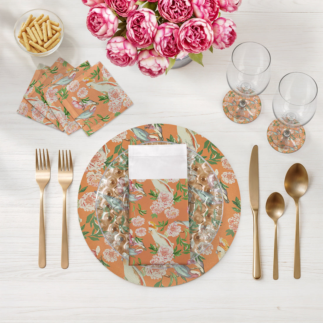 Peony Inspira Bellini Vegan Leather Round Pebble Placemat