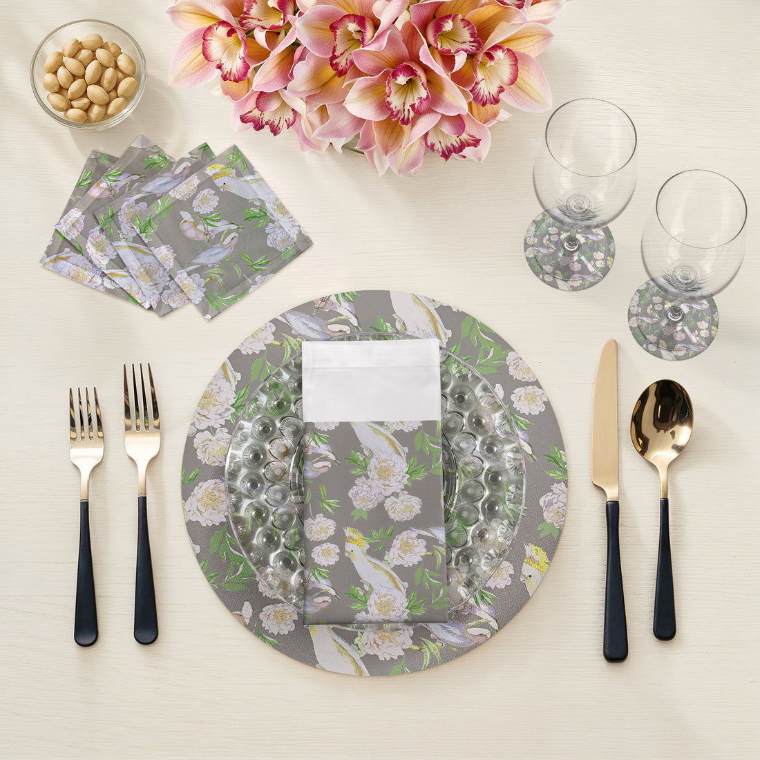Peony Inspira Breakers Vegan Leather Round Pebble Placemat - nicolettemayer.com