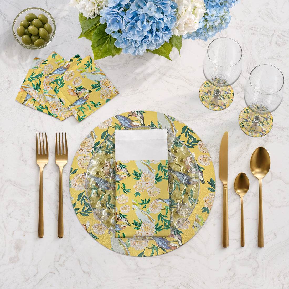 Peony Inspira Goldenrod Vegan Leather Round Pebble Placemat - nicolettemayer.com