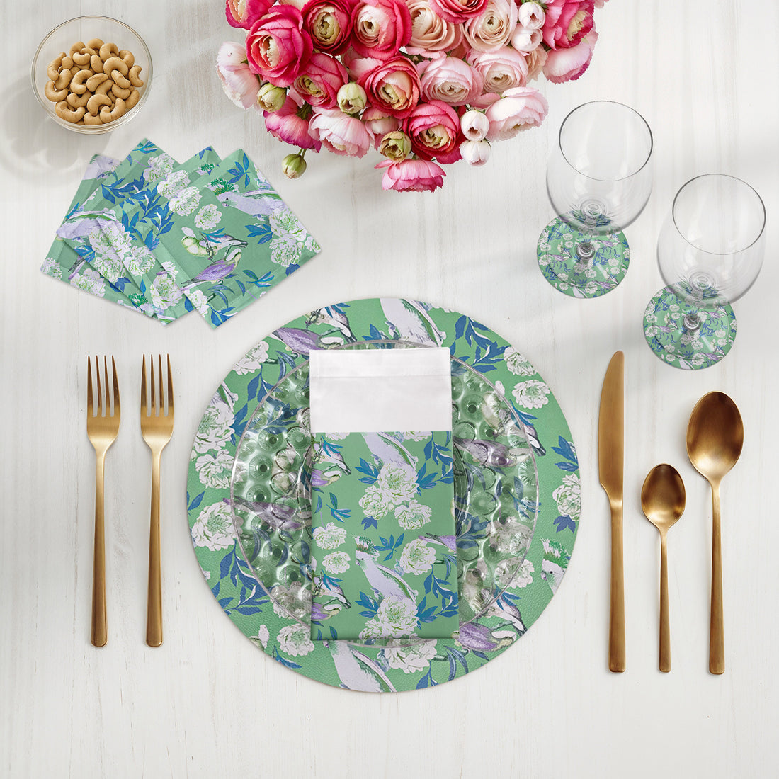 Peony Inspira Tropical Vegan Leather Round Pebble Placemat - nicolettemayer.com