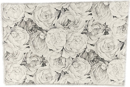 Tapis lavable en chenille noir et blanc Peony Passion 