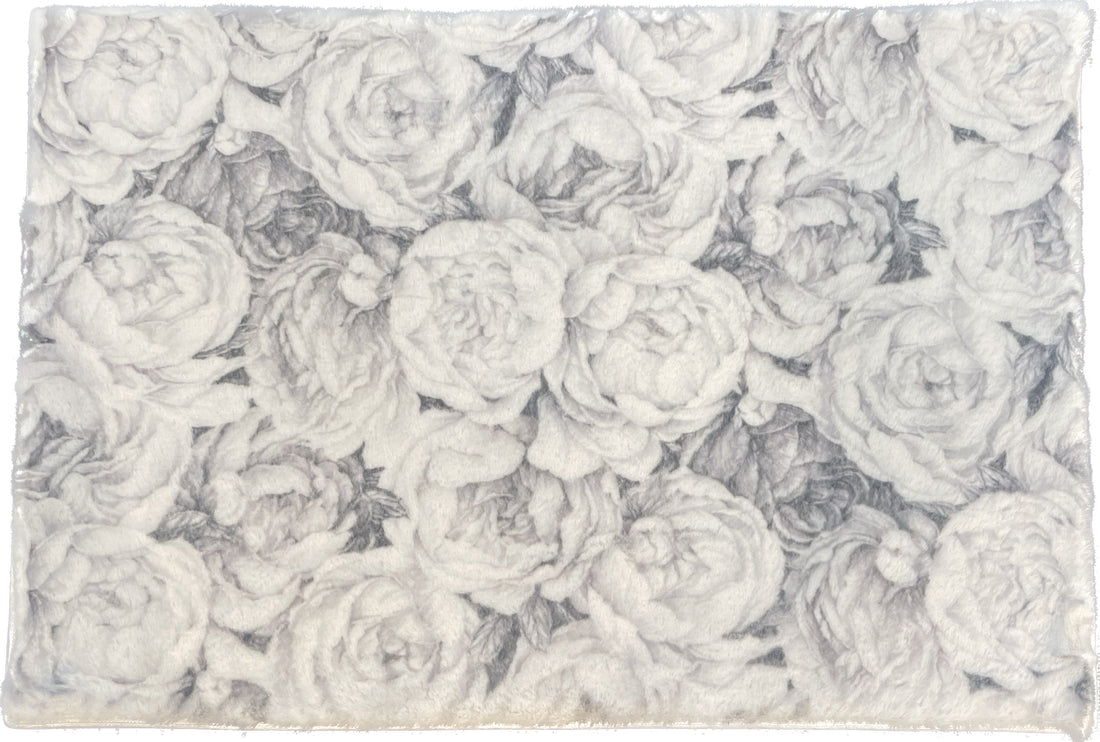 Peony Passion Black White Rectangle Cloud Washables Rug