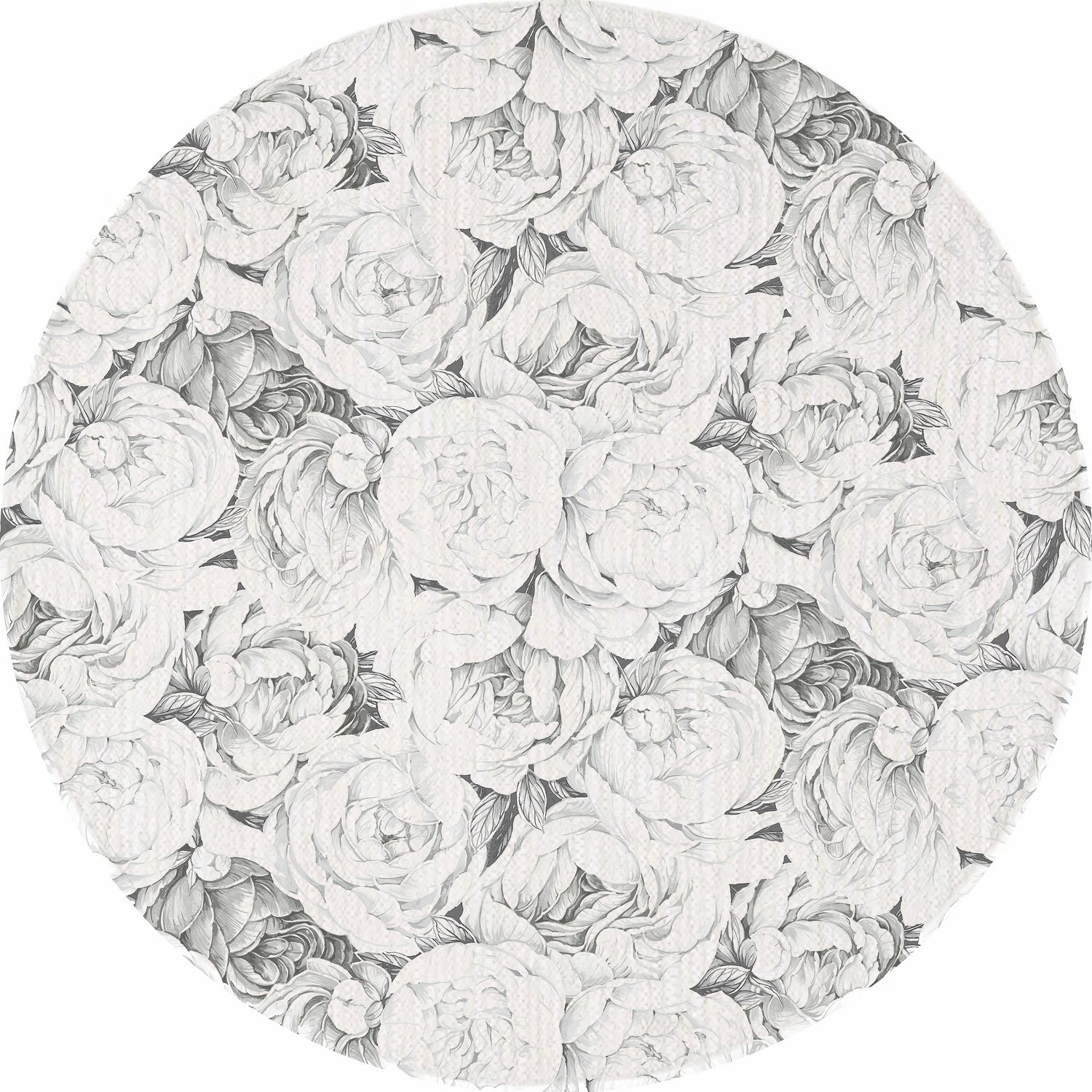 Peony Passion Black White Round Chenille