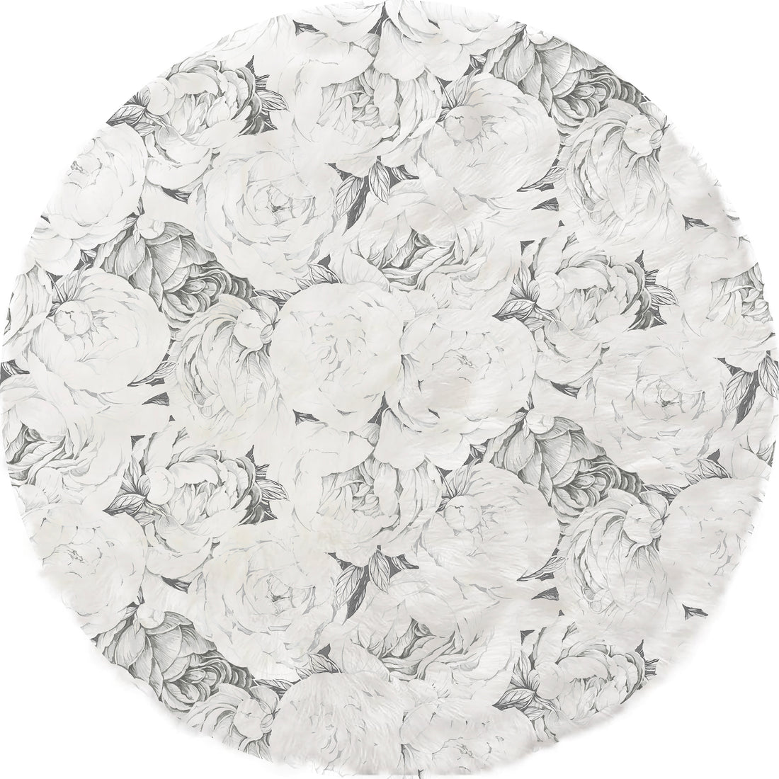 Peony Passion Black White Round Cloud Washable Rug