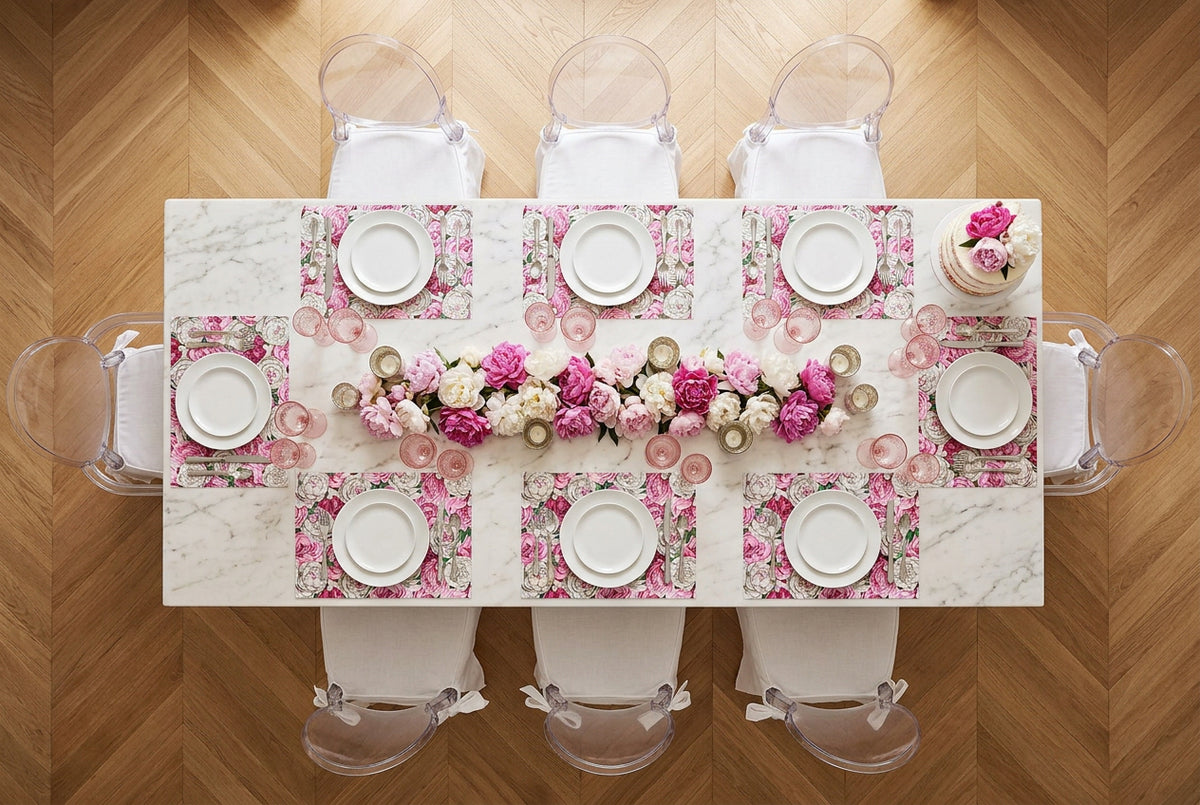 Set de table en papier original Peony Passion, lot de 24