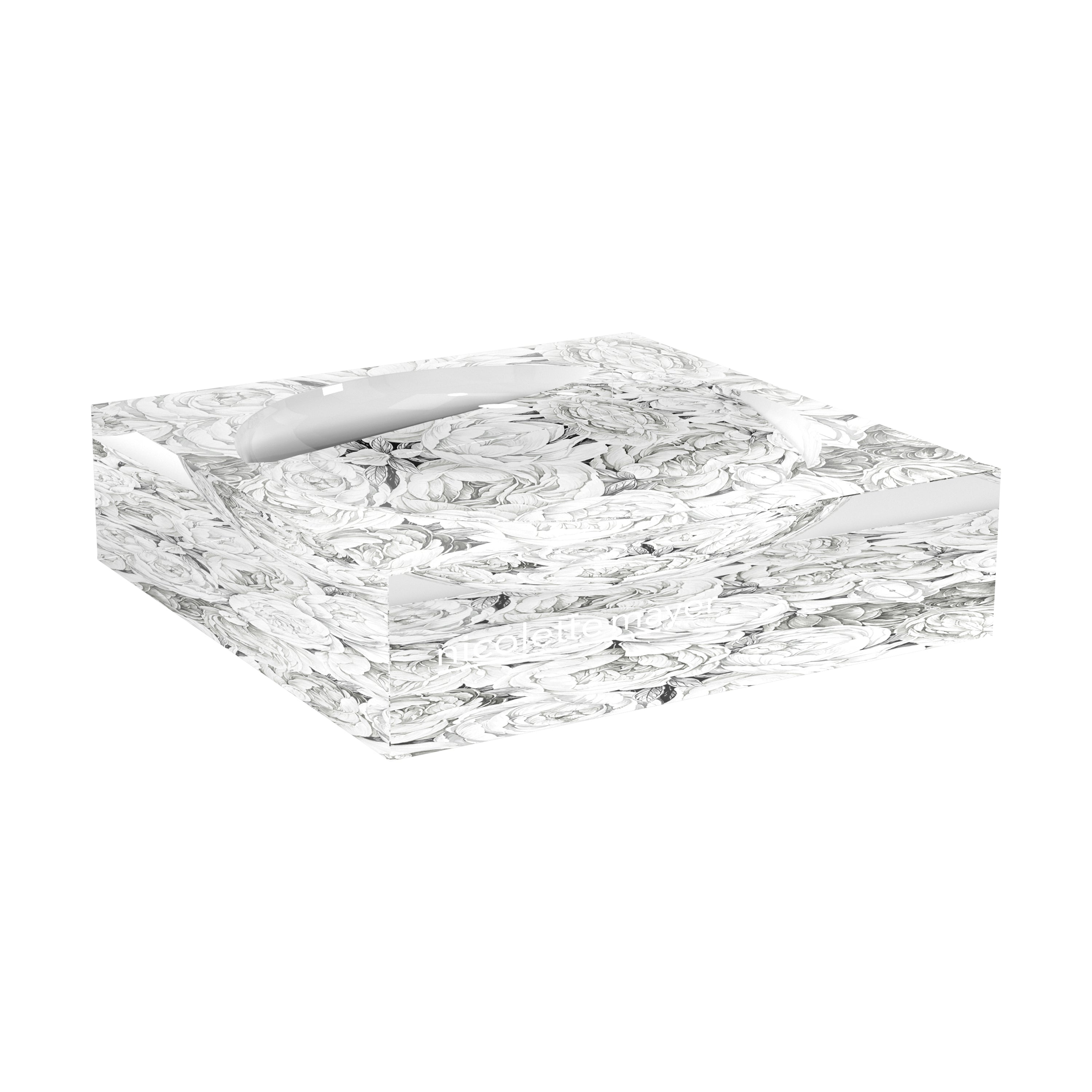 Peony Passion Black White Acrylic Candy Catchall Dish - nicolettemayer.com