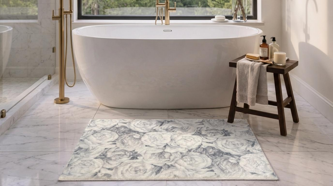 Peony Passion Black White Cloud Rectangle Washable Rug - nicolettemayer.com