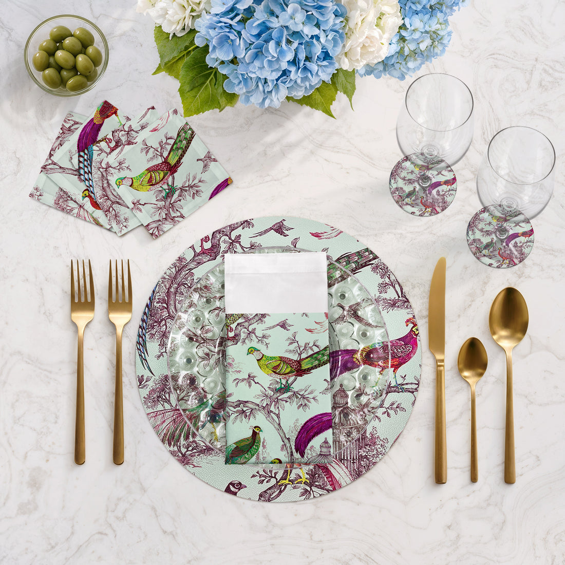 Pheasant Fall Sauvage Meadow Vegan Leather Round Pebble Placemat