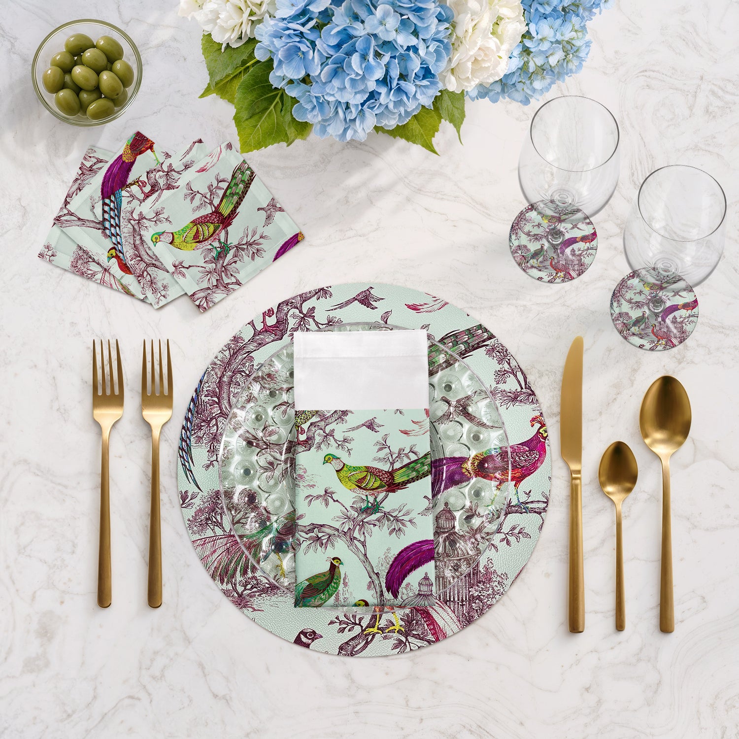 Pheasant Fall Sauvage Meadow Vegan Leather Round Pebble Placemat