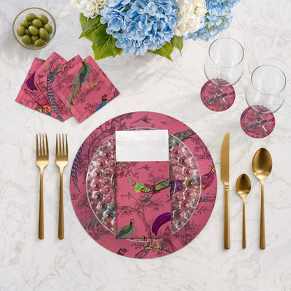 Pheasant Fall Sauvage Paprika Vegan Leather Round Pebble Placemat