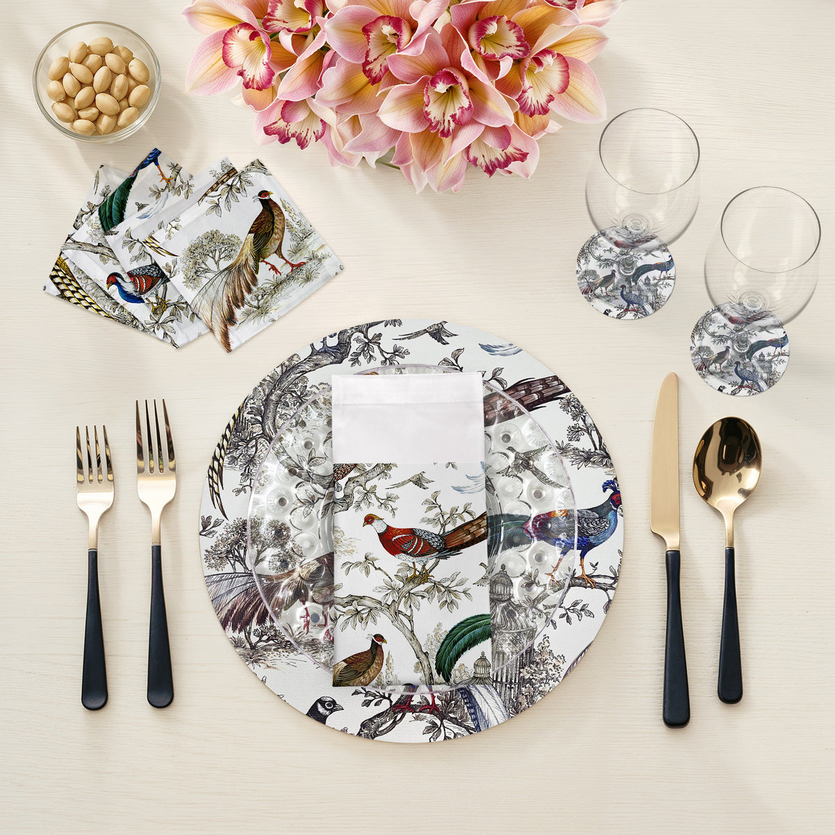 Pheasant Fall Sauvage Tischset, rund, Kieselsteine, 40,6 cm, Weiß, 4er