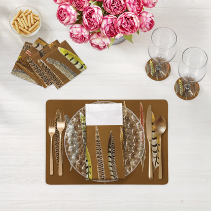 Pheasant Feathers Brown Vegan Leather Rectangle Pebble Placemat