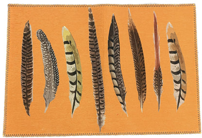 Pheasant Feathers Butternut Horizontal Microfiber Rectangle Washable Rug
