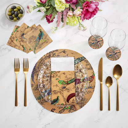 Pheasant Fall Sauvage Mustard 16" Round Pebble Placemats, Set of 4 - nicolettemayer.com
