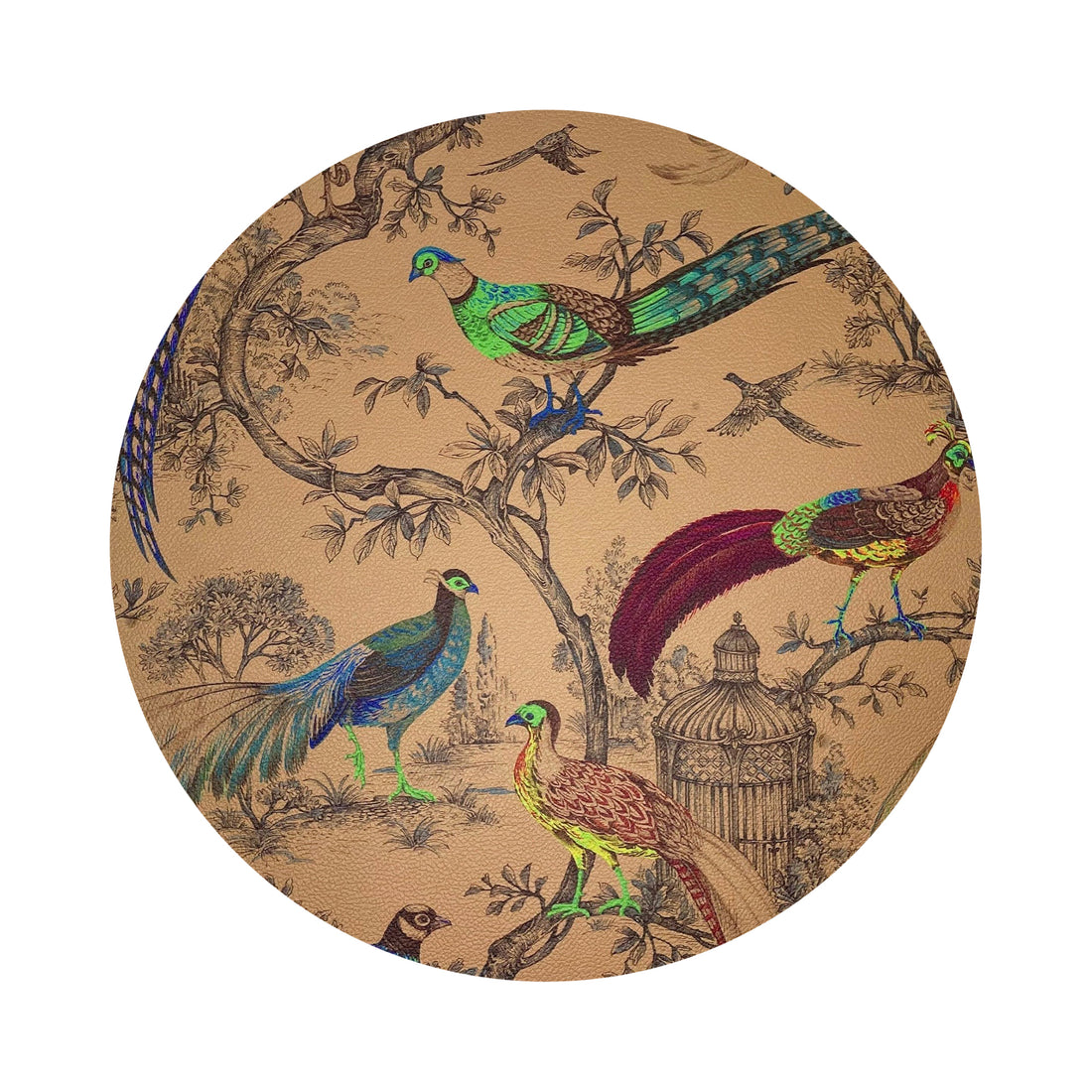 Pheasant Fall Sauvage Mustard 16&quot; Round Pebble Placemat, Set of 4 - nicolettemayer.com