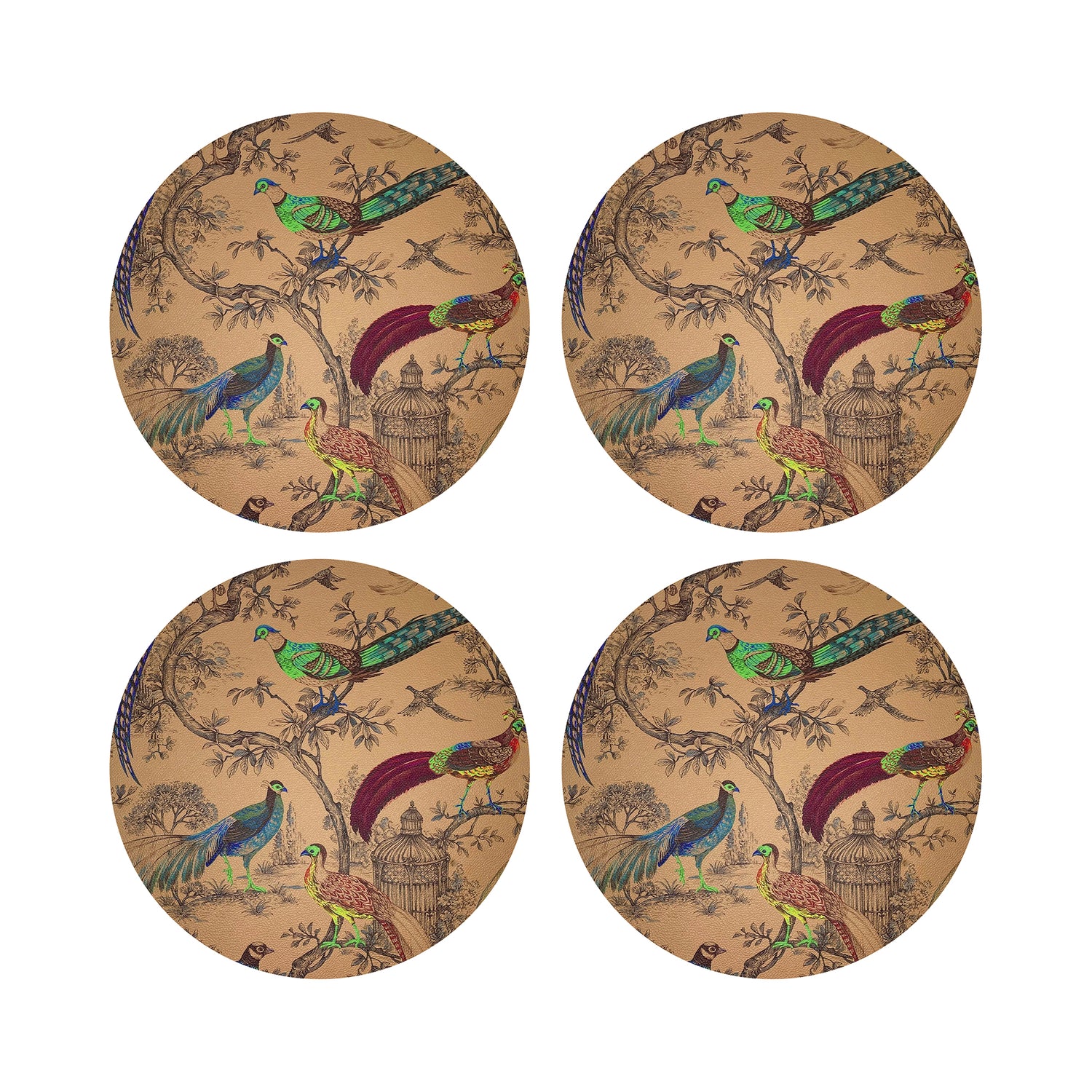 Pheasant Fall Sauvage Mustard 16&quot; Round Pebble Placemats, Set of 4 - nicolettemayer.com
