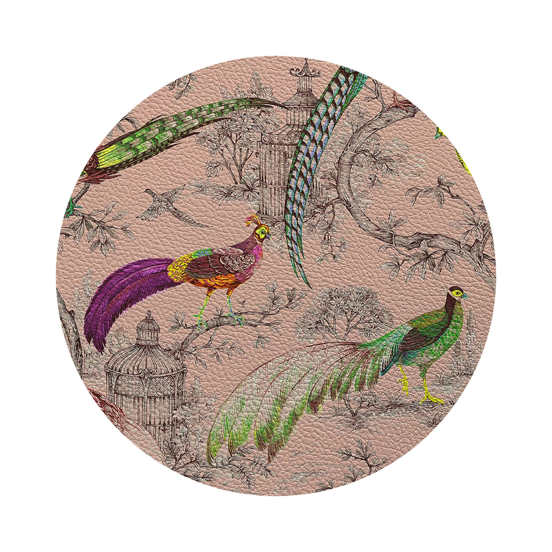 Pheasant Fall Sauvage Savannah Vegan Leather Round Pebble Placemat
