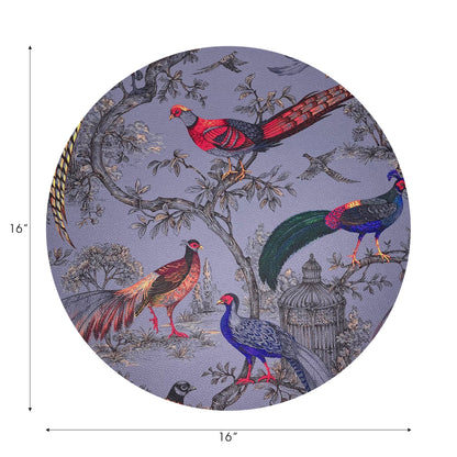 Pheasant Fall Sauvage Silver Vegan Leather Round Pebble Placemat