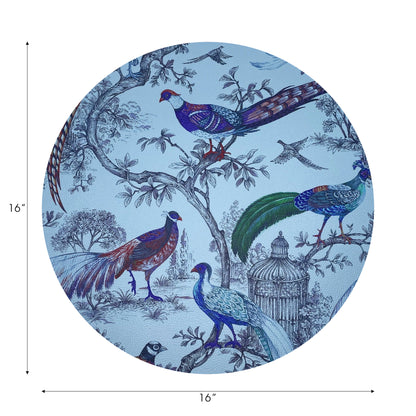 Pheasant Fall Sauvage Wedgewood Vegan Leather Round Pebble Placemat