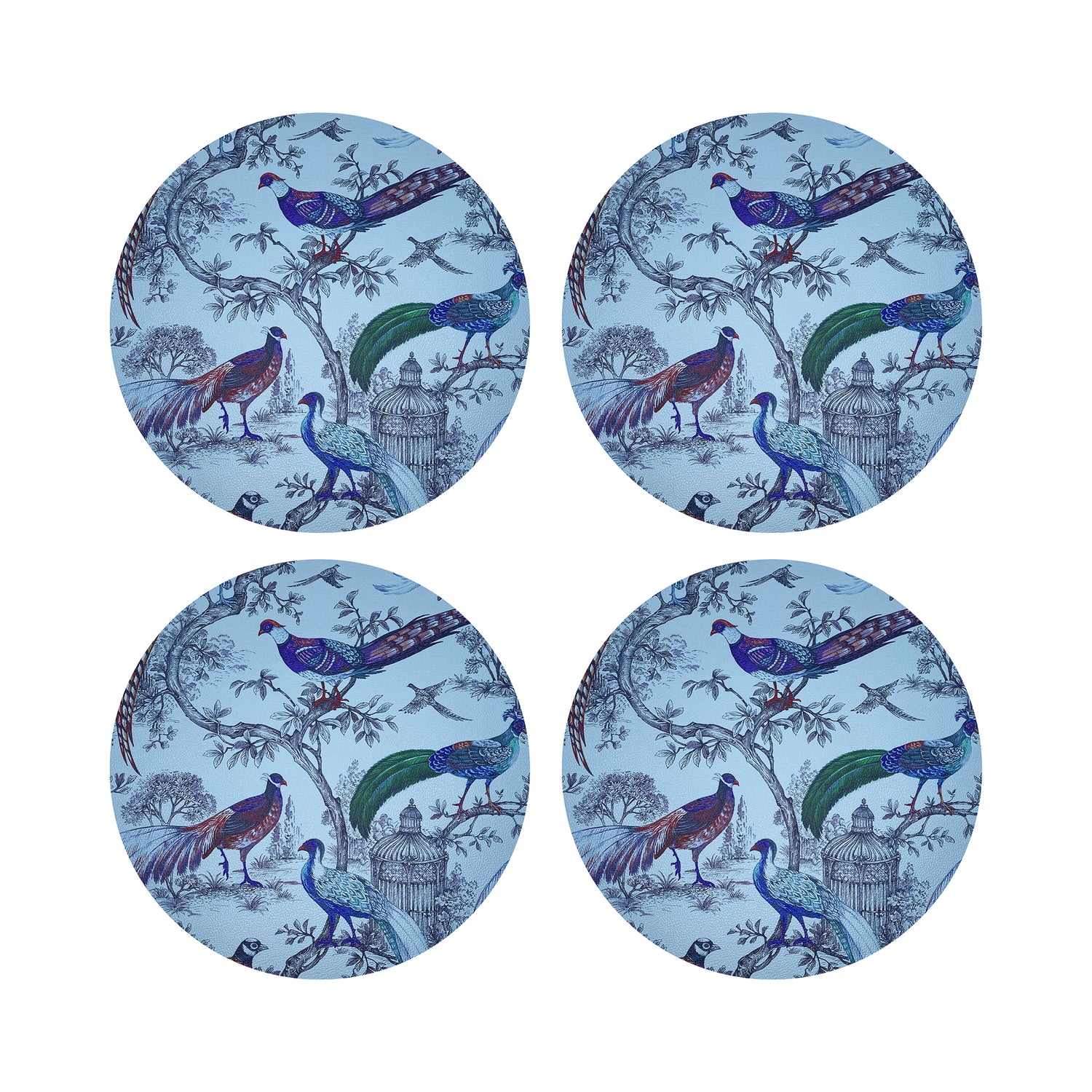 Pheasant Fall Sauvage Orleans Vegan Leather Round Pebble Placemat