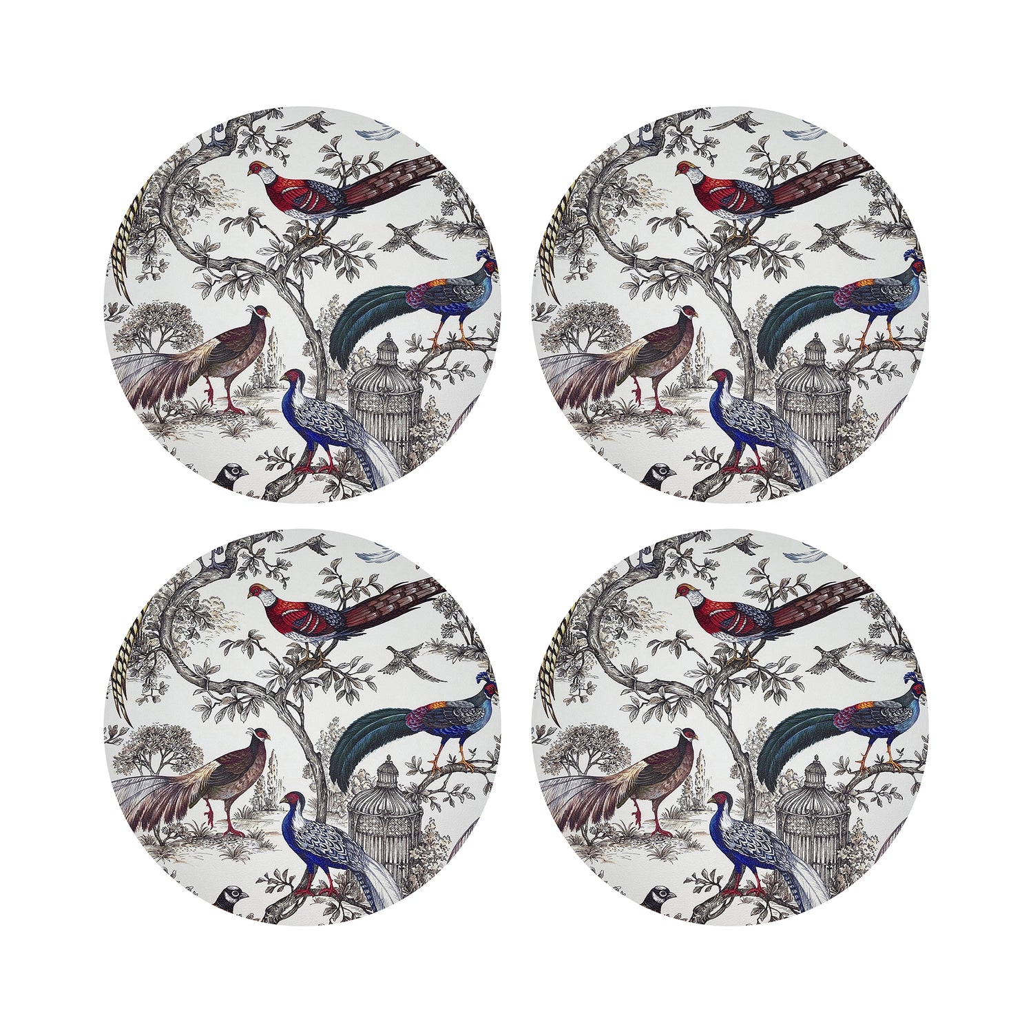 Pheasant Fall Sauvage White 16&quot; Round Pebble Placemats, Set of 4 - nicolettemayer.com
