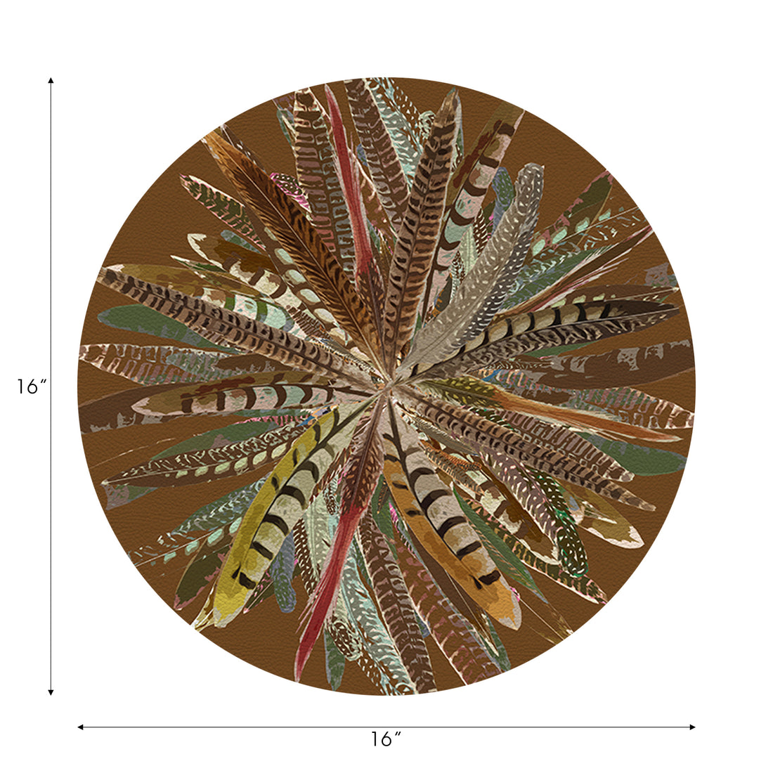 Pheasant Feathers Vegan Leather Round Pebble Placemat, Set of 6 - nicolettemayer.com