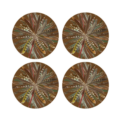 Pheasant Feathers Brown 16&quot; Round Pebble Placemats, Set of 4 - nicolettemayer.com
