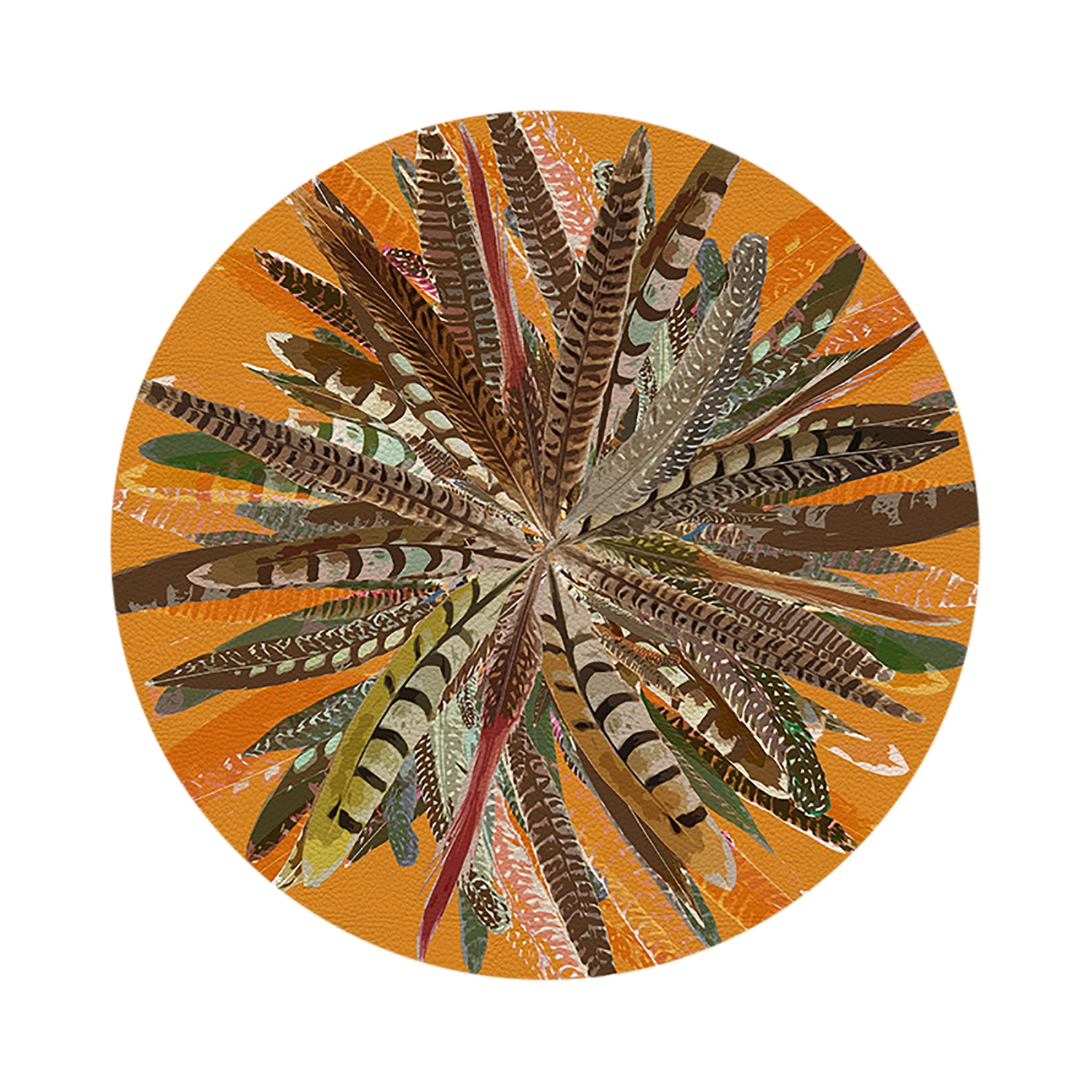 Pheasant Feathers Butternut 16&quot; Round Pebble Placemats, Set of 4 - nicolettemayer.com
