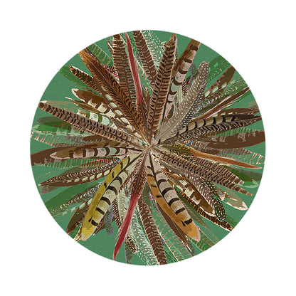 Pheasant Feathers Green 16&quot; Round Pebble Placemats, Set of 4 - nicolettemayer.com

