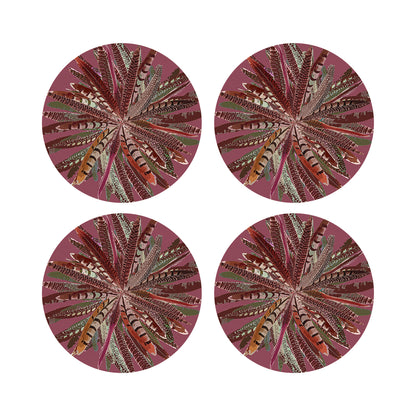 Pheasant Feathers Mauve 16&quot; Round Pebble Placemats, Set of 4 - nicolettemayer.com

