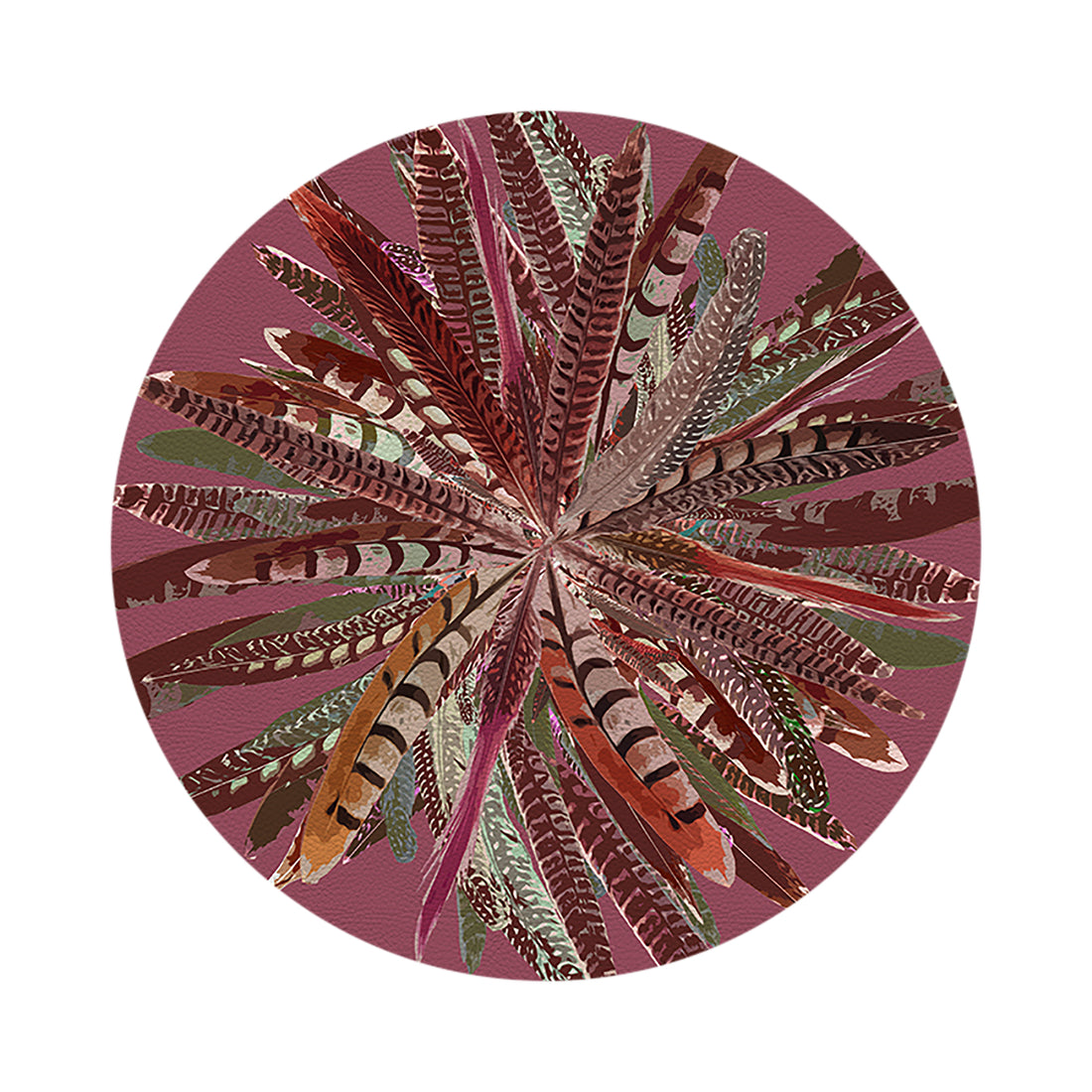 Pheasant Feathers Mauve 16&quot; Round Pebble Placemat Set of 4 - nicolettemayer.com