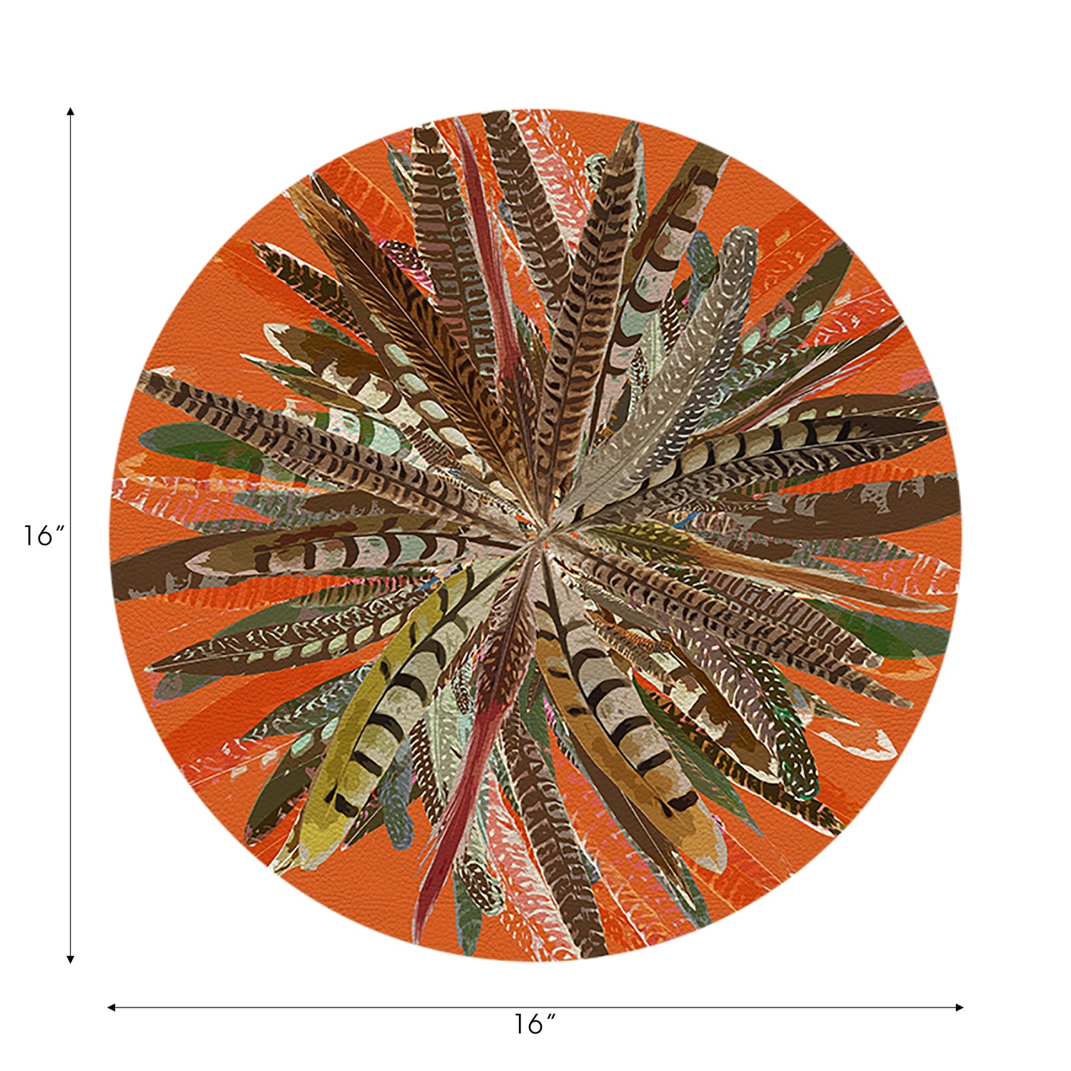 Ensemble de 4 sets de table ronds en galets orange à plumes de faisan de 40 cm