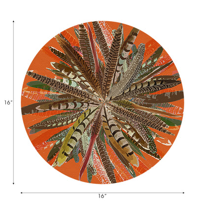 Ensemble de 4 sets de table ronds en galets orange à plumes de faisan de 40 cm