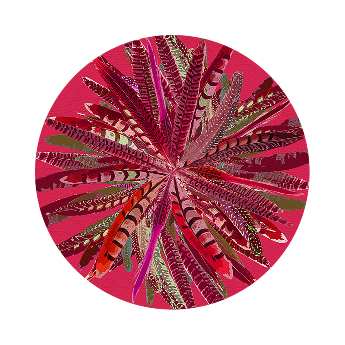 Pheasant Feathers Plum 16&quot; Round Pebble Placemat Set of 4 - nicolettemayer.com