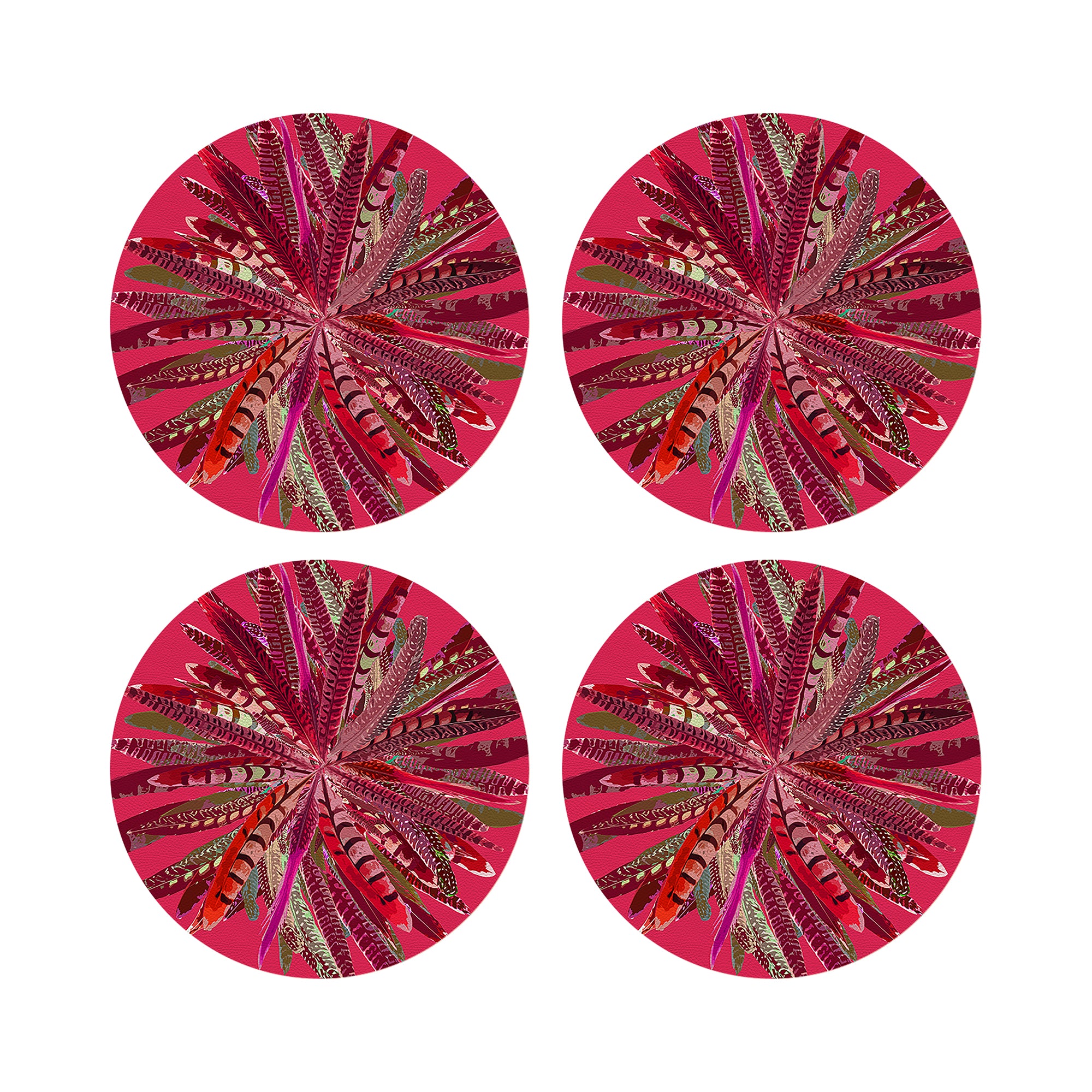 Pheasant Feathers Plum 16&quot; Round Pebble Placemats, Set of 4 - nicolettemayer.com
