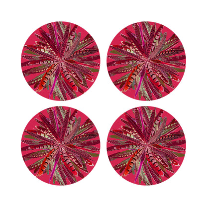 Pheasant Feathers Plum 16&quot; Round Pebble Placemats, Set of 4 - nicolettemayer.com

