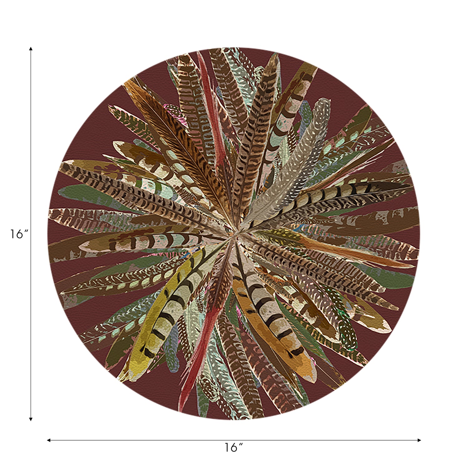 Pheasant Feathers Porto Vegan Leather Round Pebble Placemat