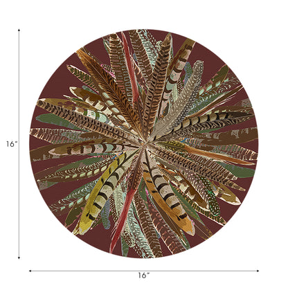 Pheasant Feathers Porto Vegan Leather Round Pebble Placemat