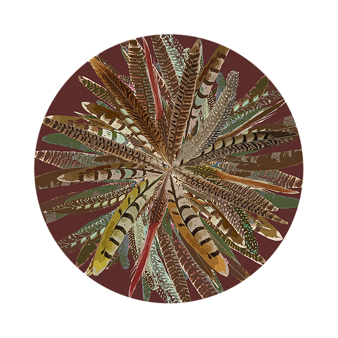 Pheasant Feathers Porto Vegan Leather Round Pebble Placemat - nicolettemayer.com